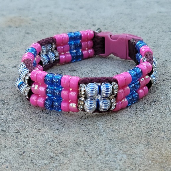 Custom Handmade Beaded Bling Dog Collar - Picture 1 of 3